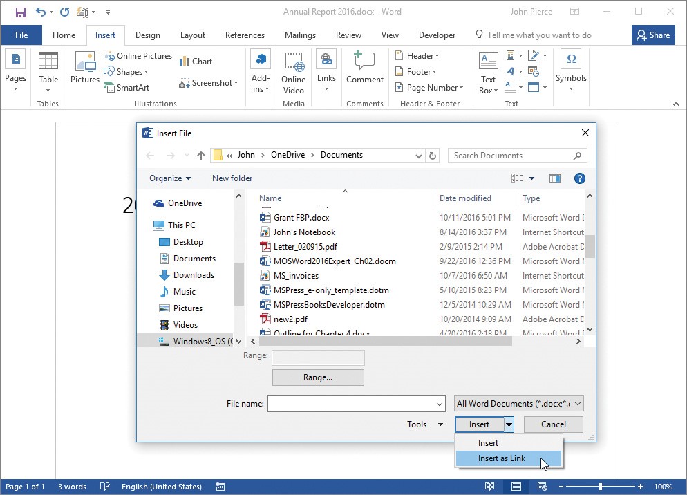 Screenshot of the Insert File dialog box.