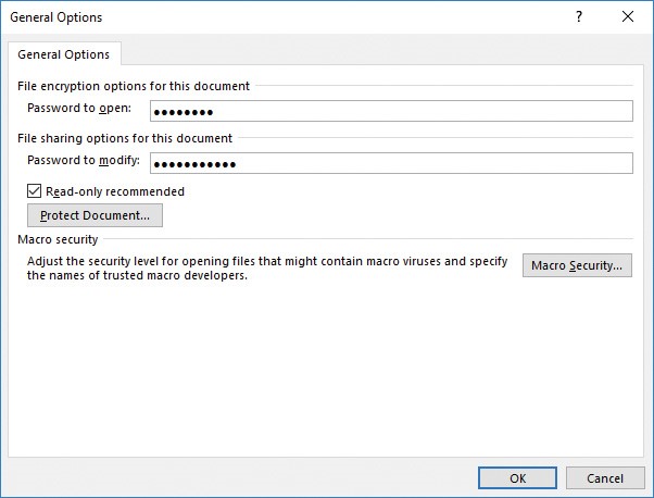 Screenshot of the General Options dialog box.