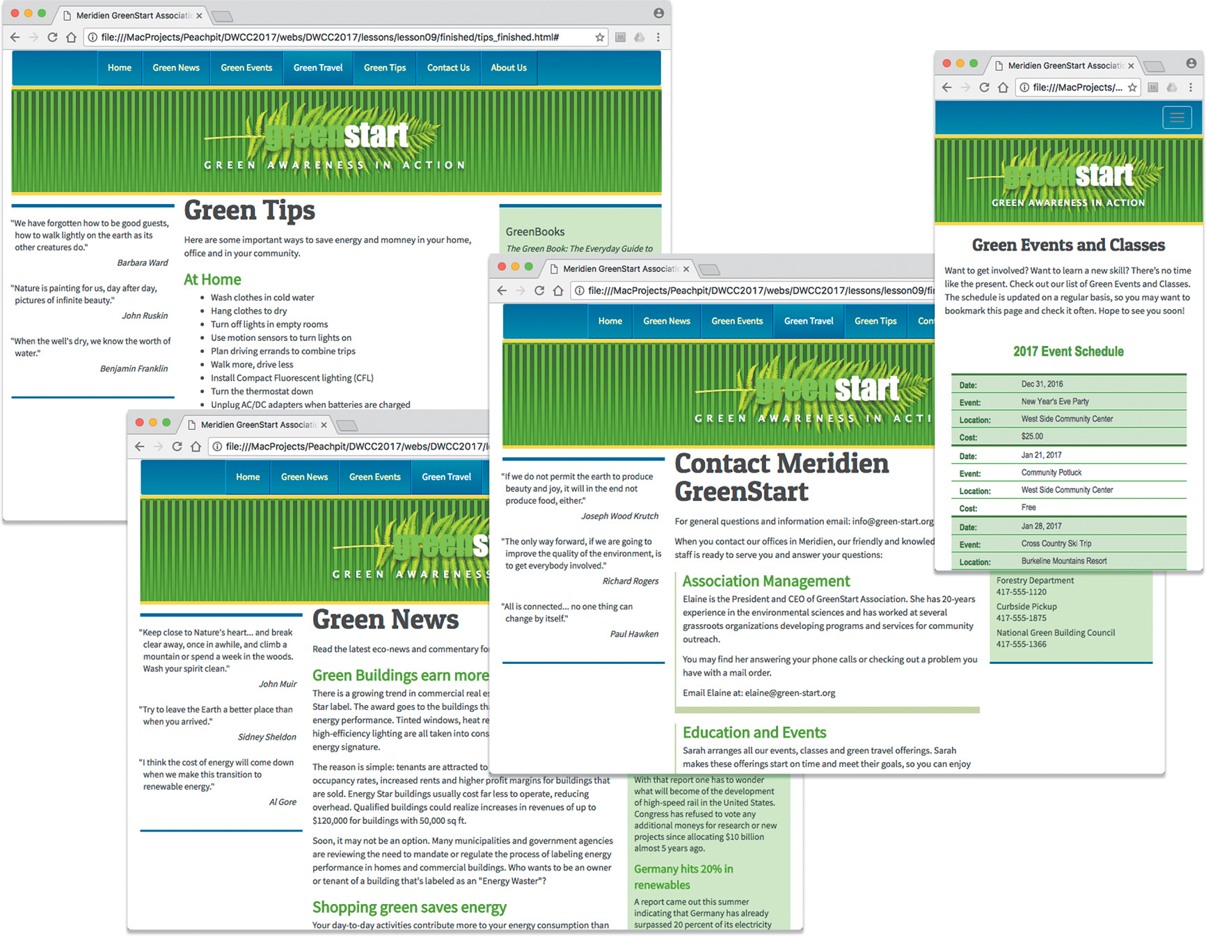 A set of various screens shows show pages with lists, tables, and the regular text.
