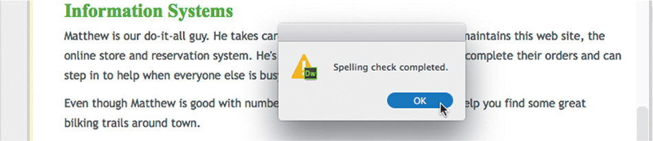 Ένα στιγμιότυπο οθόνης εμφανίζει ένα μήνυμα προειδοποίησης με κείμενο "Ο έλεγχος ορθογραφίας ολοκληρώθηκε" και το κουμπί "ΟΚ" στο κάτω μέρος του οποίου έγινε κλικ.